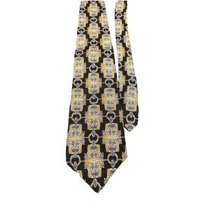 NWTO Christian Dior Monsieur 100% Silk Neck Tie Made in Canada Black Gold Blue